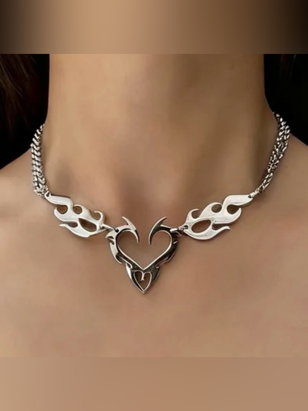 Stainless Steel Tribal Heart Chain Choker